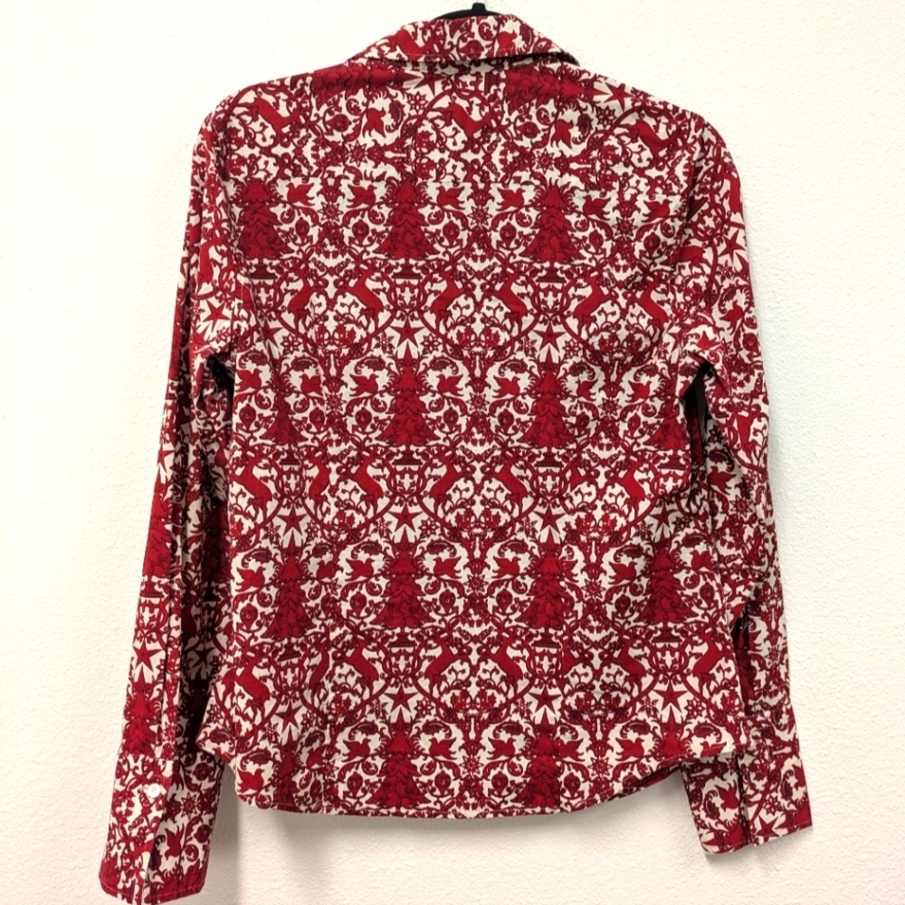 Talbots White And Red Christmas Tree Holiday Button Up Shirt sz 8 Reindeer Dove - Picture 9 of 10